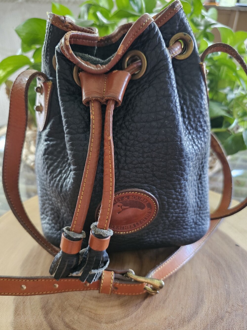 VTG (1990s) Dooney & Bourke All-Weather Pebbled Black Leather Mini Bucket Bag